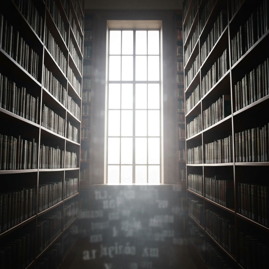 Fókuszálás közelről távolra szemléltetése egy könyvtárban, ahol az előtérben homályos betűk, a háttérben éles polcok láthatók, természetes fény